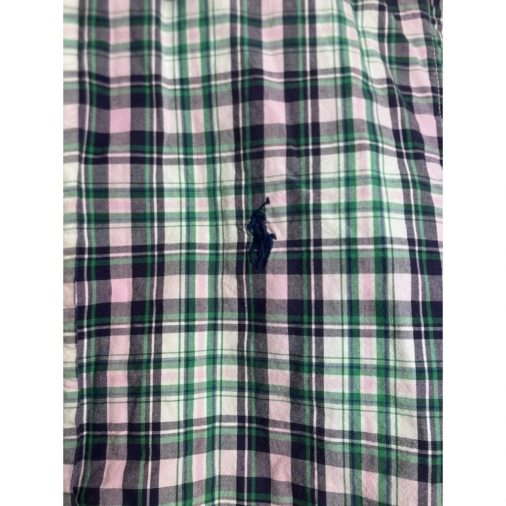 Ralph Lauren Kids‎ Plaid Button Down Shirt Size S Green Pink Navy Short Sleeve